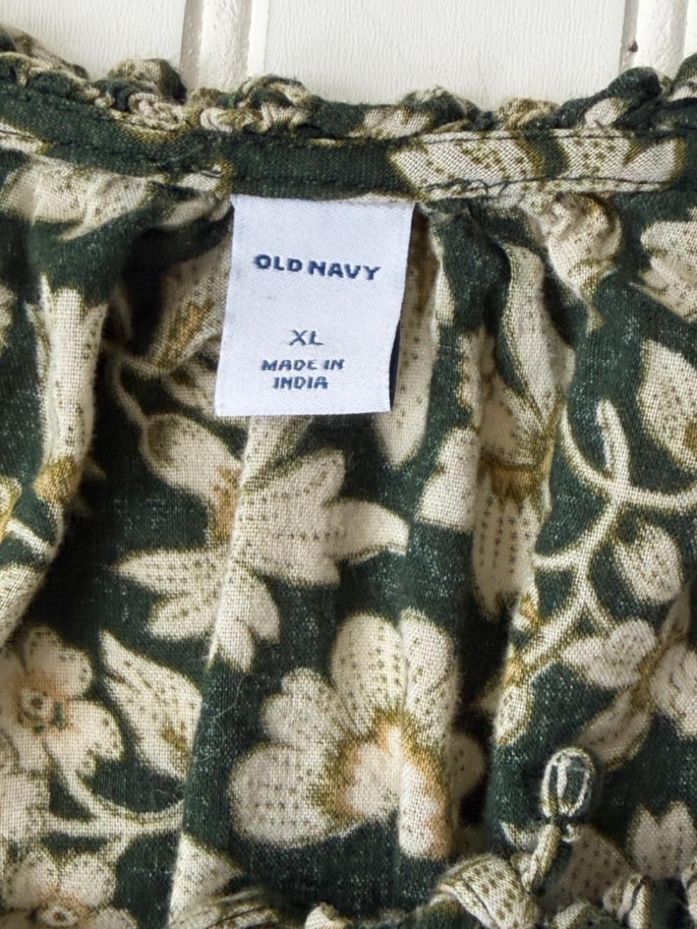 Old Navy Green Floral Peasant Top XL  Lantern Sleeves Cottagecore Boho Blouse - Picture 2 of 7